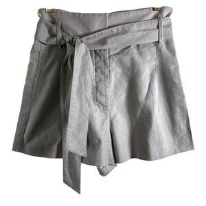 Aritzia Wilfred Marne Gray High Waist Tie Front Paperbag Linen Blend Shorts 6